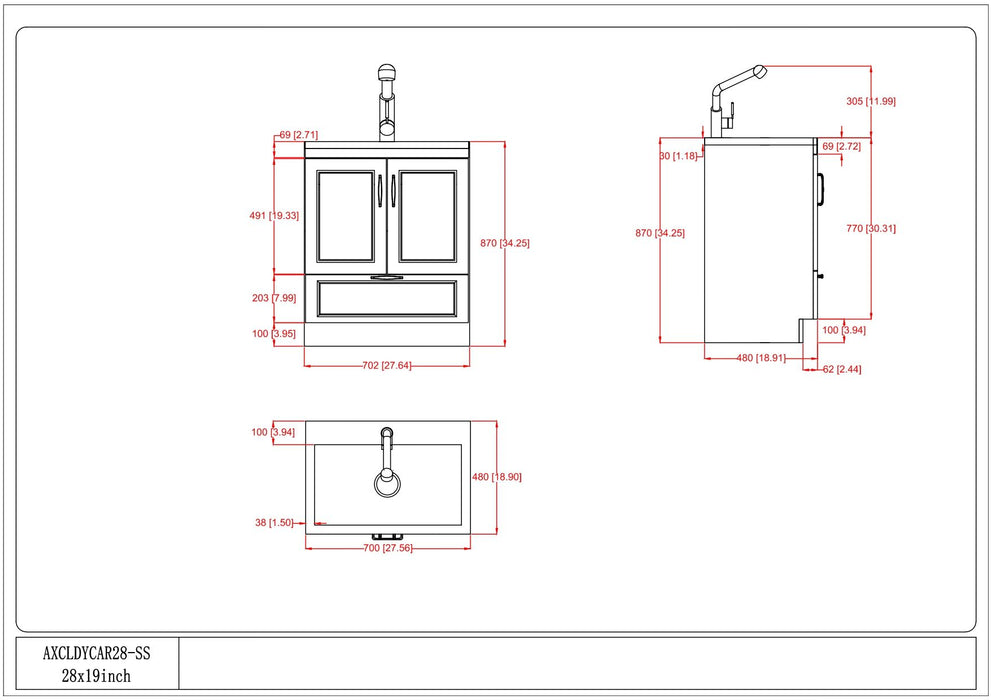 Laundry Cabinet With Faucet And Stainless Steel Sink - White