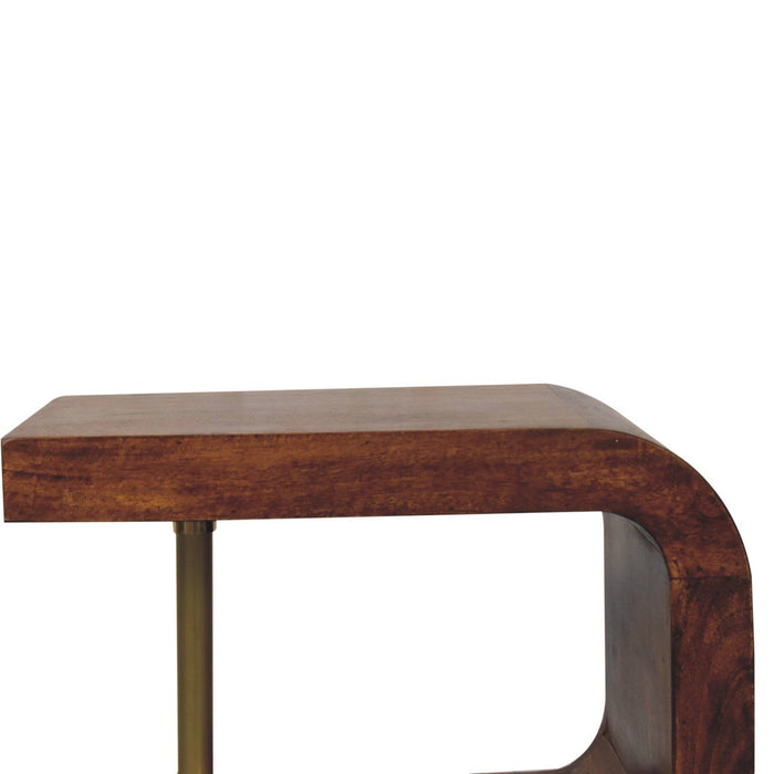 S Curve Brass Bedside Table - Dark Brown