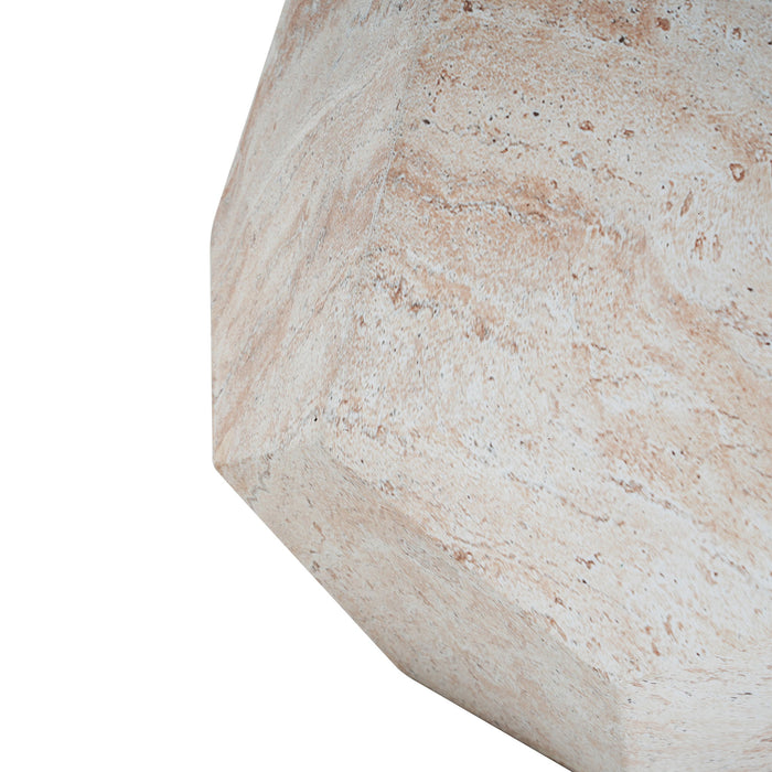 Outdoor / Indoor Lightweight Concrete Side Table, Hexagonal Round Travertine Accent Table - Beige