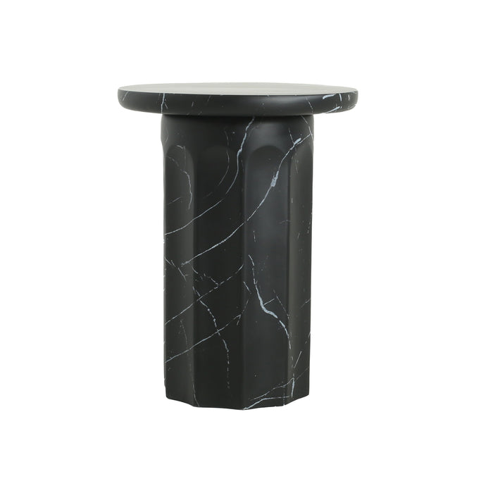 Outdoor Lightweight Concrete BMarble Effect Side Table, Living Room End Table - Black / Marble