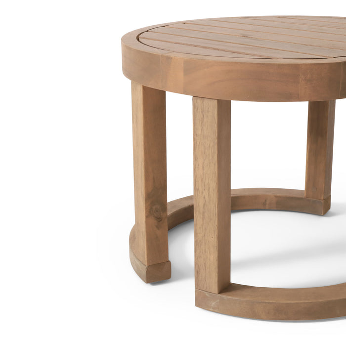 Outdoor Acacia Wood Side Table, Solid Side Table For Patio, Pool, Porch - Brown Wash