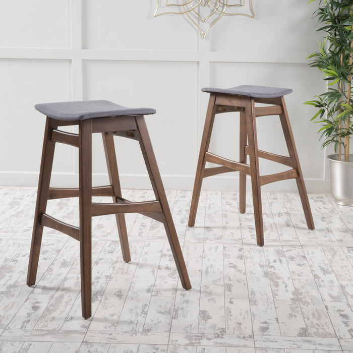 Mid Century Modern Bar Stool Set With Upholstered Seating
