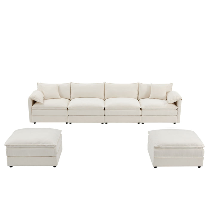 Modular Sectional With Deep And Wide Seat, Cloud Couch Set With Double Cushions Sofa With Movable Ottoman