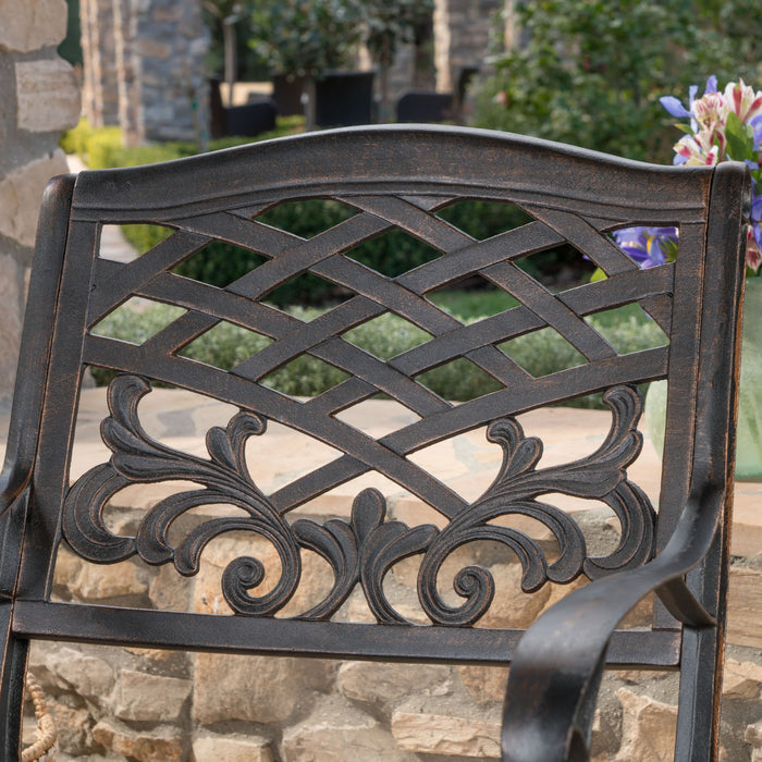 Luminea - Outdoor Aluminum Dining Chair With Scroll Design, Lattice Pattern And Cabriole Legs - Copper