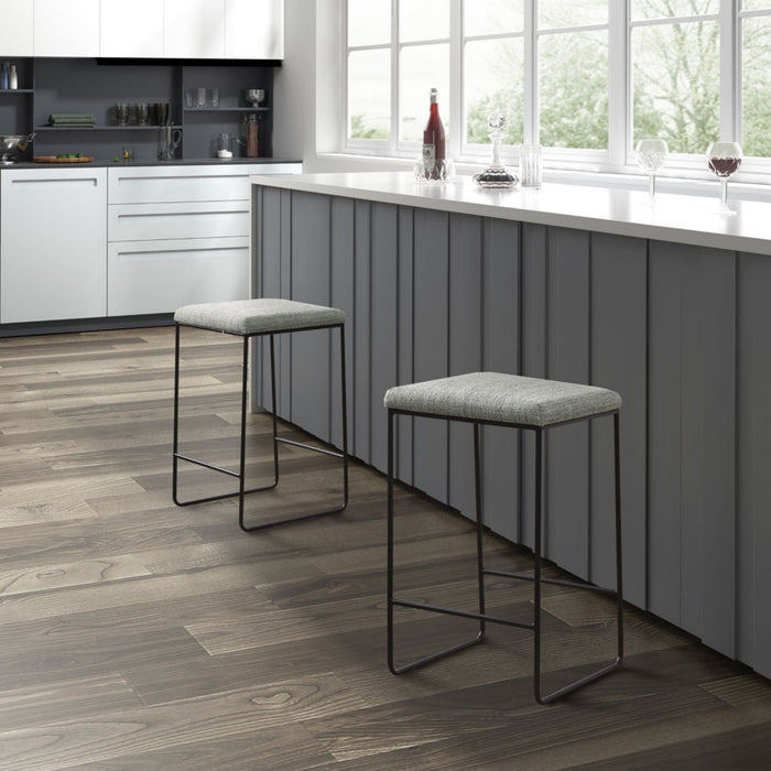 Counter Stool With Faux Linen Seat - Heathered Gray / Matte Black