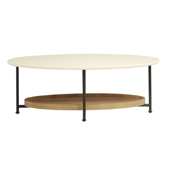 Oval Coffee Table With Metal Legs - White / Natural