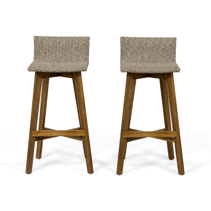 Equinox - Outdoor Barstool With Rattan Wicker Top And X Stretcher Frame (Set of 2)
