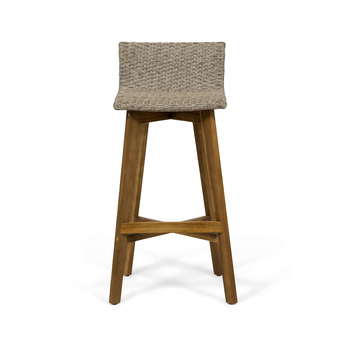 Equinox - Outdoor Barstool With Rattan Wicker Top And X Stretcher Frame (Set of 2)