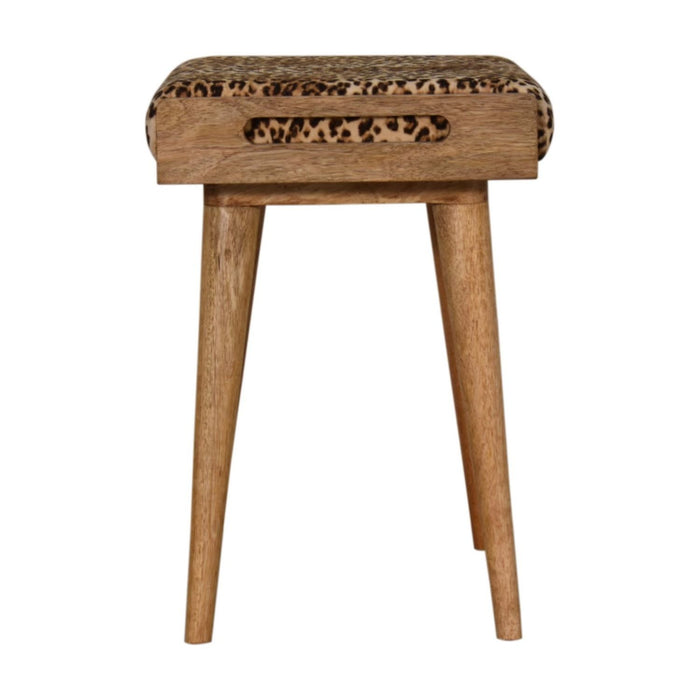 Leopard Velvet Tray Style Footstool - Brown Oak