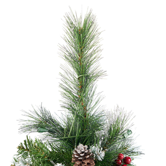 Glitter Bristle Mixed Hinged Tree With Berry And Pine Cones And 200 Cl, 407 Tips - Green