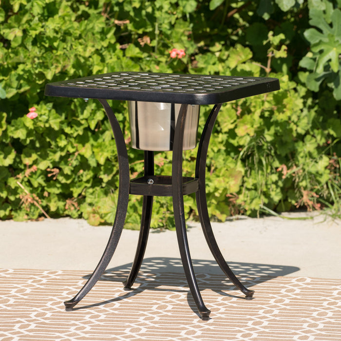 Outdoor Cast Aluminum Bistro Table With Ice Bucket - Black Copper