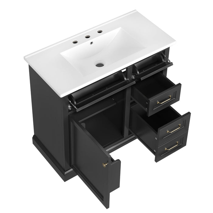 36" Bathroom Vanity With Sink, 2 Tip Out Drawers, Soft Close Hinges