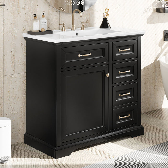 36" Bathroom Vanity With Sink, 2 Tip Out Drawers, Soft Close Hinges