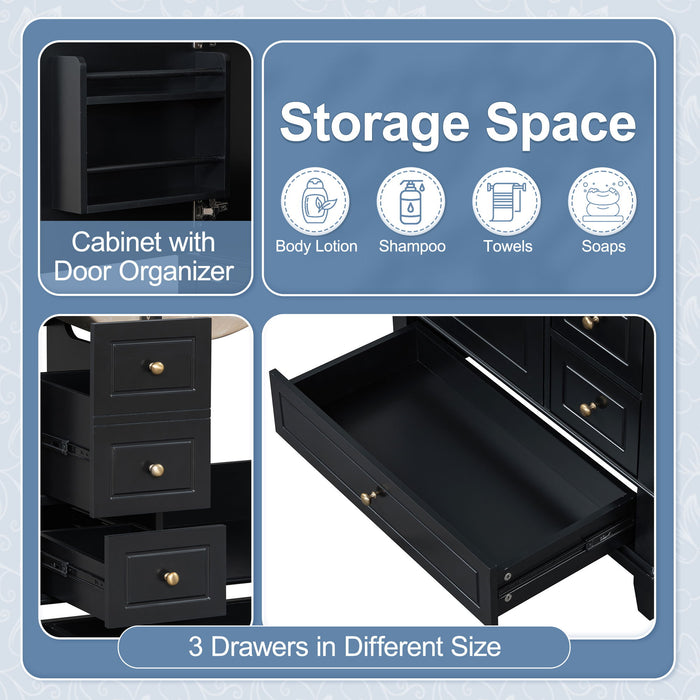 Freestanding Bathroom Vanity With Sink, Soft Close Door, 3 Drawers