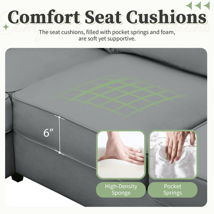 Sectional Sofa Couches Living Room Sets, 7 Seats Modular Sectional Sofa With Ottoman, L Shape Fabric Sofa Corner Couch Set With 3 Pillows