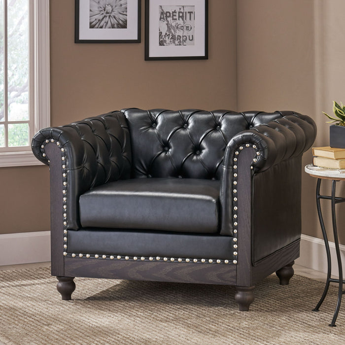 Luminex - Tufted Upholstered Club Chair With Nailhead Accents And Scrolled Tuxedo Arms