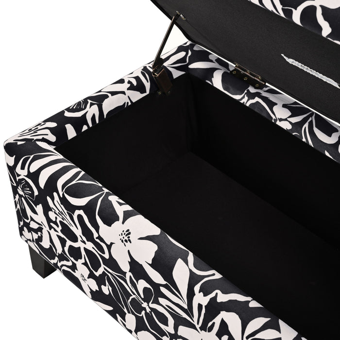 Luxury Storage Ottoman With Floral Patterned Fabric, Soft-Close Hinges, Multi Functional