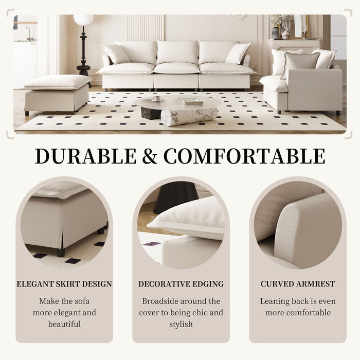 Living Room Set Modular Sectional Couch, Upholstered Sofa & Armchair & Movable Ottoman