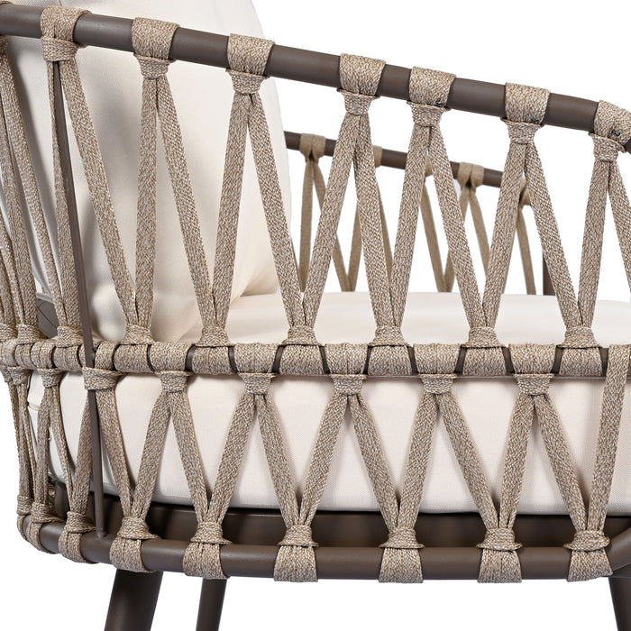 4 Piece Outdoor Patio Furniture Set, Metal Chairs With Woven Rope U Shaped Backrest