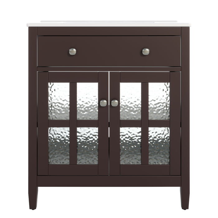 Bathroom Vanity With Ceramic Sink, Adjustable Shelf & Tip Out Tray