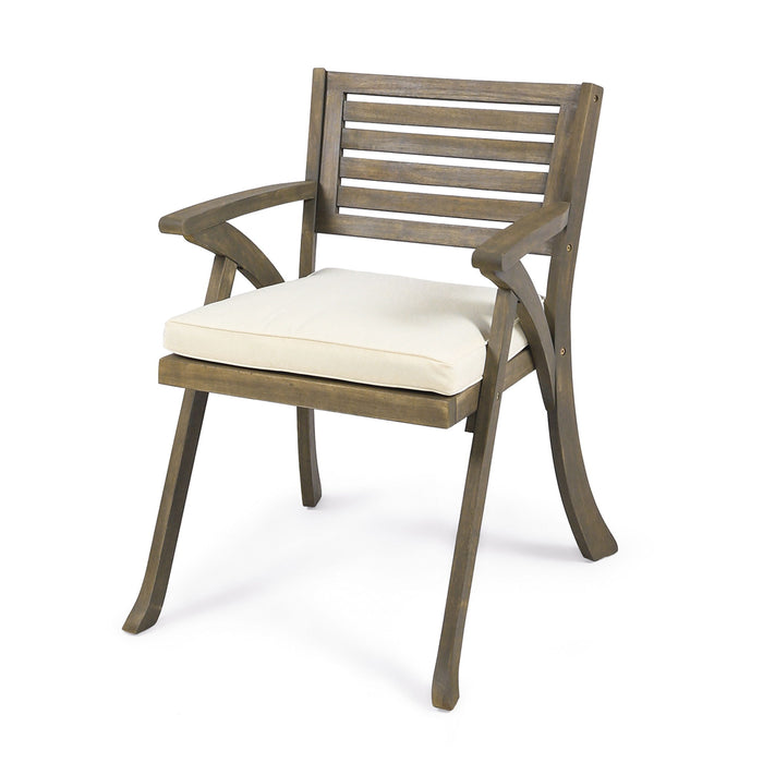 Helen - Outdoor Acacia Wood Dining Chair (Set of 2) - Gray / Creme