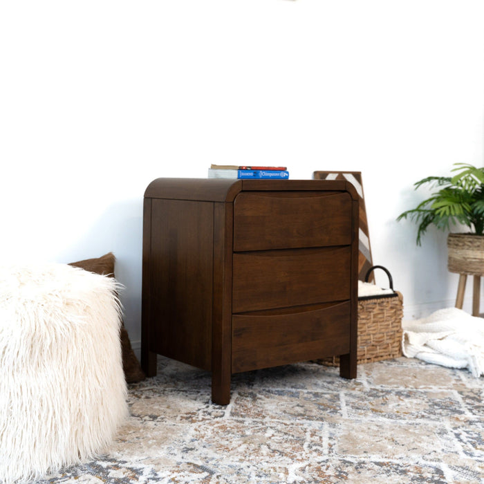 Lionel - Mid-Century Modern Nightstand 3 Drawer Bed Side Table - Brown