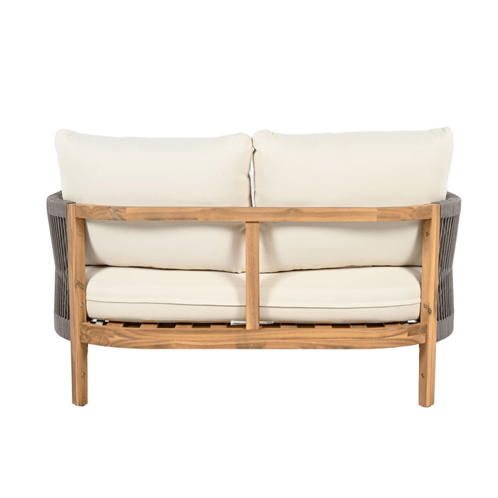 2 Pieces Outdoor Acacia Furniture Set, Woven Rope Outdoor Patio Loveseat, 2 Seat Deep Seating Group With Cushions And Coffee Table For Porch - Teak / Gray / Beige