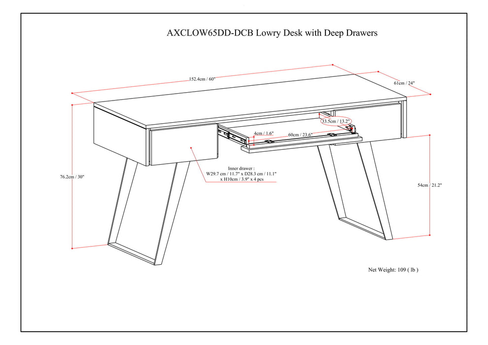 Lowry - Desk With Deep Drawers - Distressed Charcoal Brown
