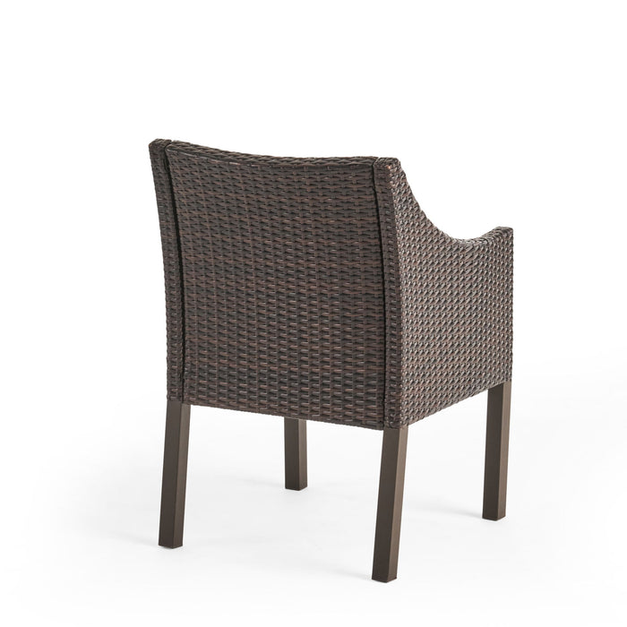 Outdoor Rattan Dining Chair With Straight Legs And Sloped Arms (Sey of 2)