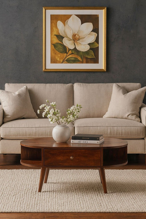 Oval Coffee Table With 1 Drawer - Chestnut