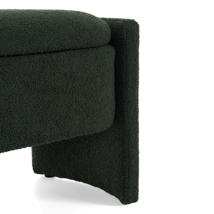 Elegant Long Shaped Storage Ottoman Bench, Boucle Material, Simple And Grand Design - Dark Green