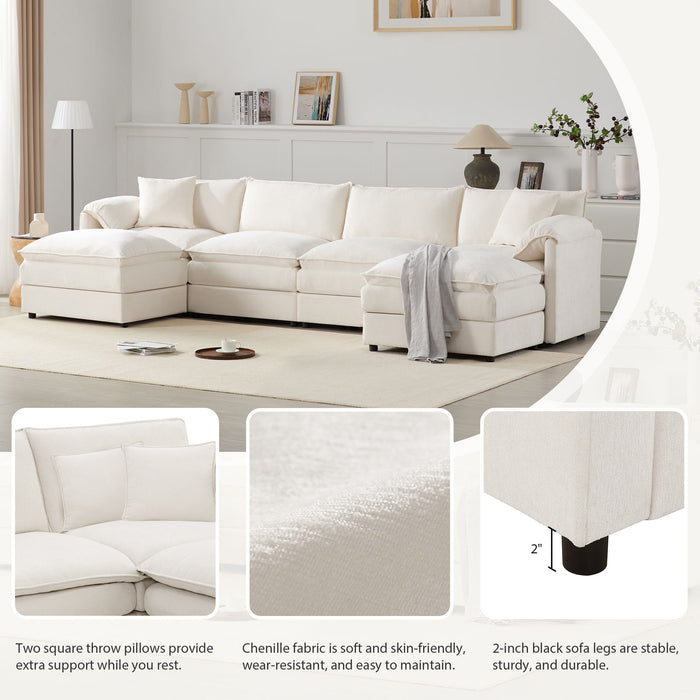 Modular Sectional With Deep And Wide Seat, Cloud Couch Set With Double Cushions Sofa With Movable Ottoman