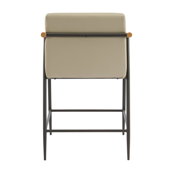 Mid Century Modern Counter Stool Set With Espresso Metal Frame - Khaki