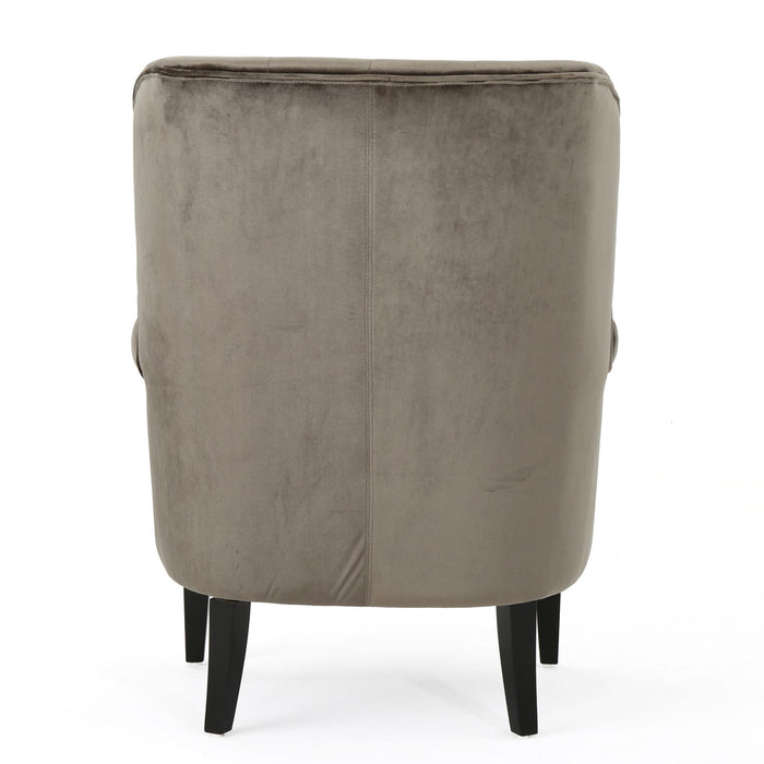Elegant Velvet Club Chair With Handcrafted Details - Gray