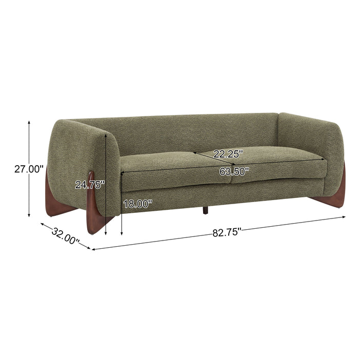 Contemporary Boucle Sherpa Sofa With Birch Wood Legs