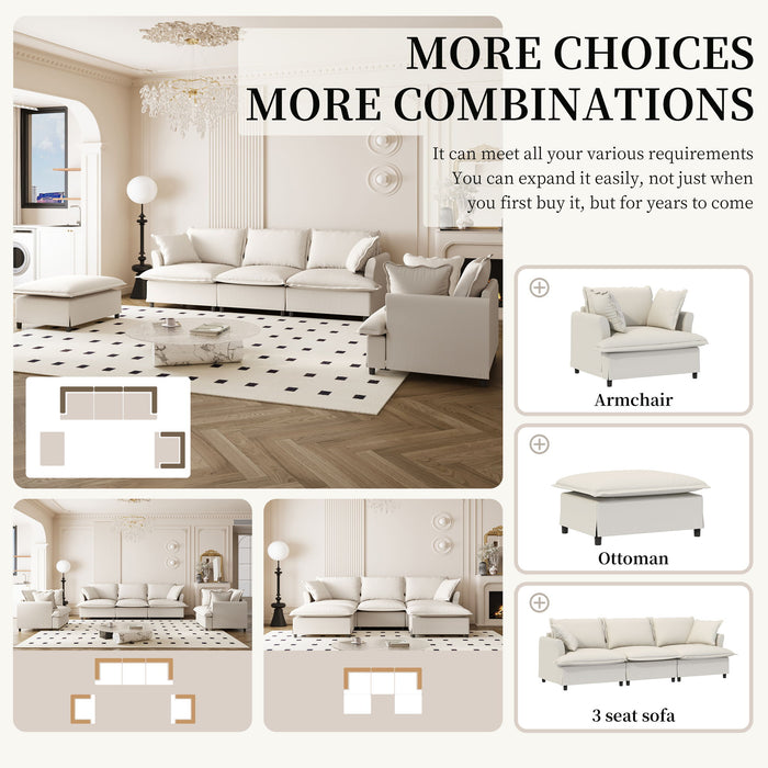 Living Room Set Modular Sectional Couch, Upholstered Sofa & Armchair & Movable Ottoman