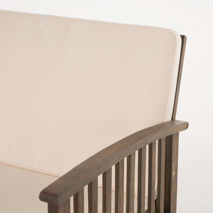 4 Piece Outdoor Chat Set With Water Resistant Cushion And Wood Frame - Cream / Gray