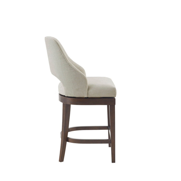 Counter Stool With Swivel Seat, Upholstery And Solid Wood Legs - Cream