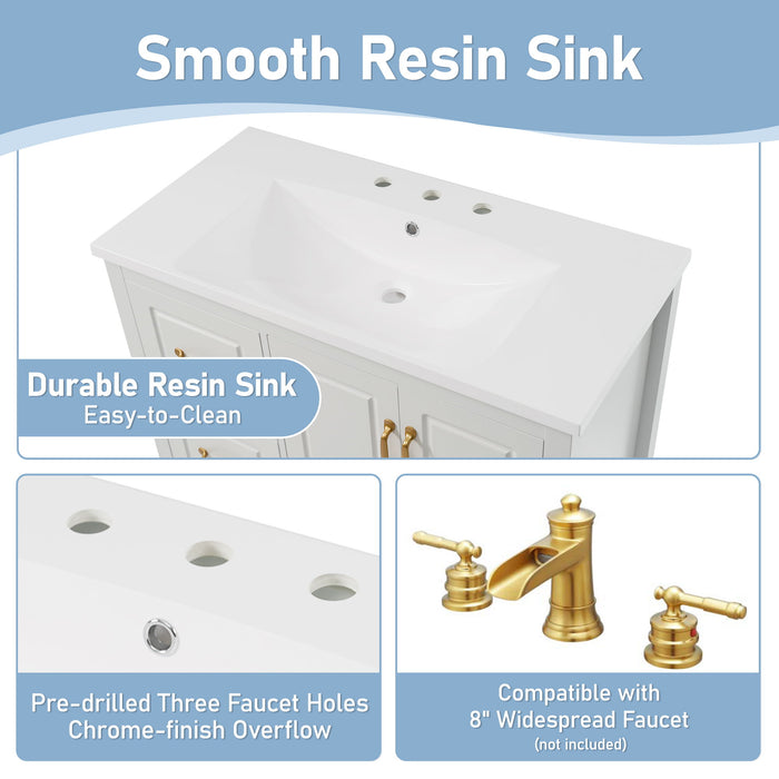 Bathroom Vanity With Sink, Soft Closing Doors & Drawers, Metal Handles