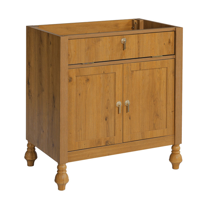 Bathroom Vanity With Seashell Resin Sink, Flip Up Storage, Soft Close Doors - Brown