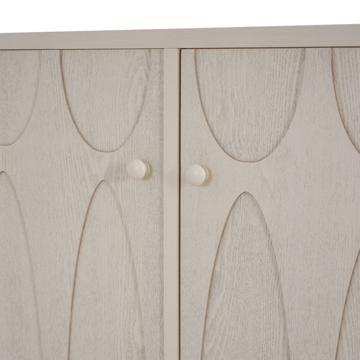 Mid Century Modern Wood Sideboard With Adjustable Shelves And Storage Cabinet - White Washed