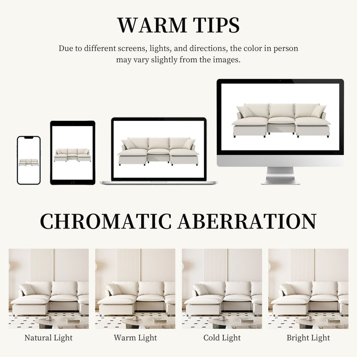 Sectional Sofa With Ottoman Cloud Couch Set With Throw Pillows, Free Combination