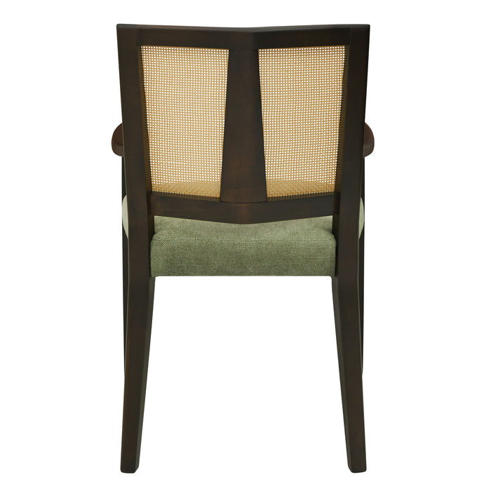 Mid Century Modern Arm Dining Chair Set With Rattan Backrest