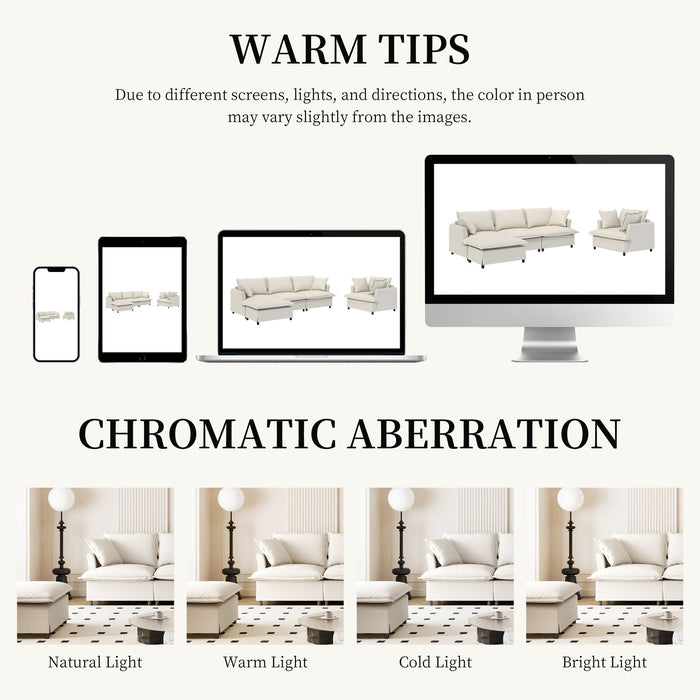 Living Room Set Modular Sectional Couch, Upholstered Sofa & Armchair & Movable Ottoman