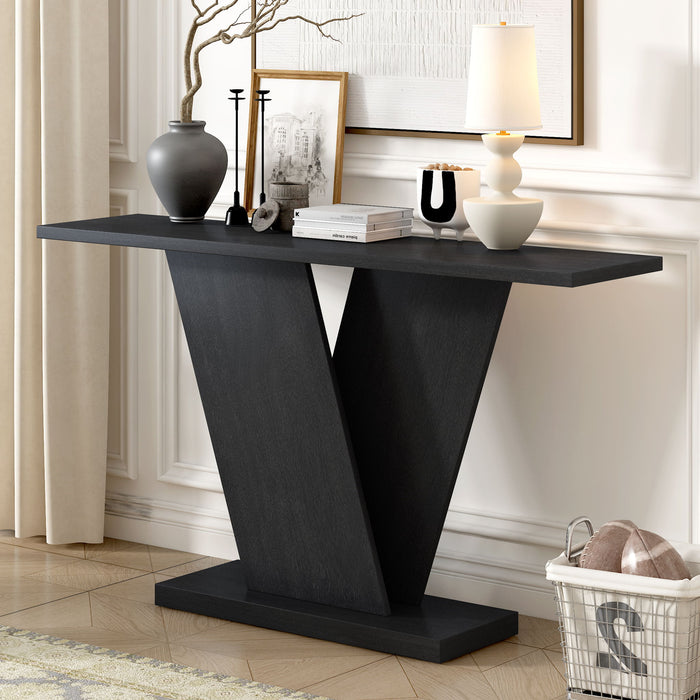 Console Table With V Shape Base, Sculptural Entryway Accent