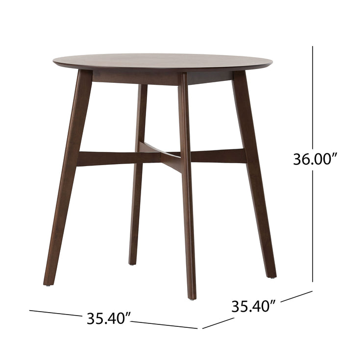 Round Counter Height Dining Table With Thick Rubberwood Legs And Support Beams - Walnut