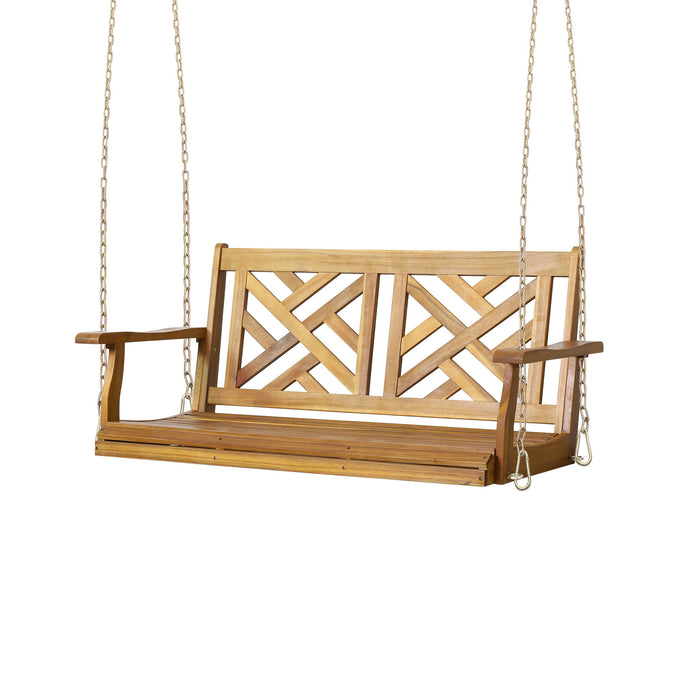 Alejandro - Acacia Wood Porch Swing With Slat Panel Seating
