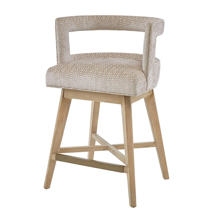 Contemporary Design Swivel Counter Stool With Low Back Support Polyester And Solid Wood - Cream