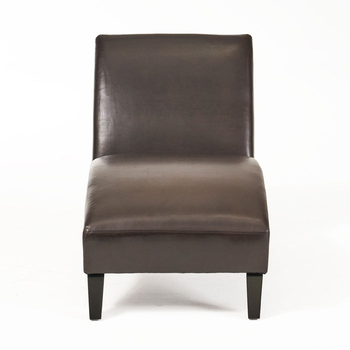Upholstered Leather Chaise Lounge With Curved Design - Brown