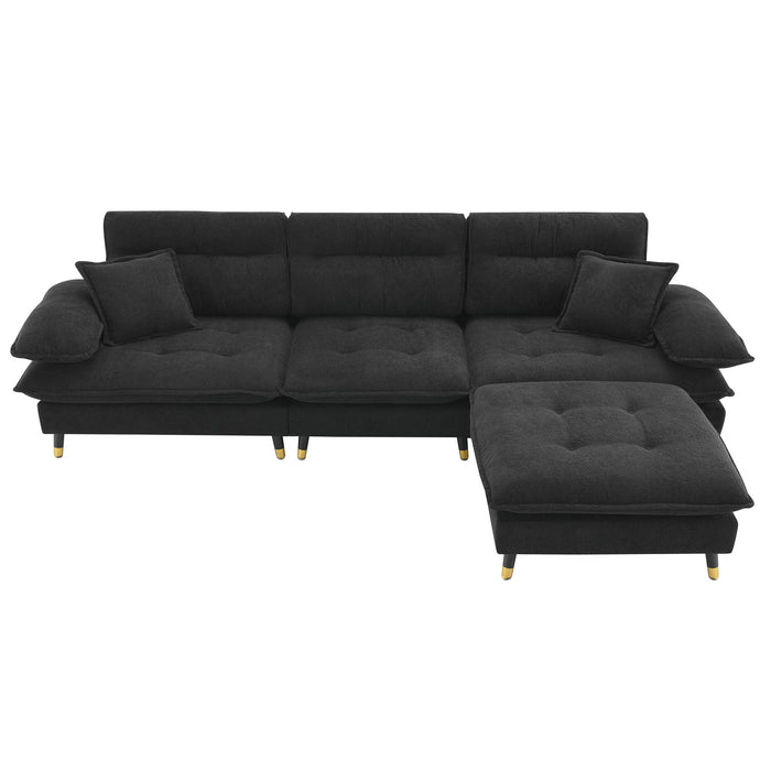 L Shaped Convertible Sectional Sofa 4 Seat Tufted Couch Set With Two Tone Adjust Legs Cloud Movable Ottoman